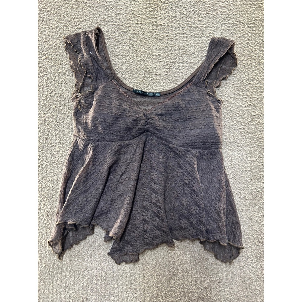Heart Hips Brown Floral Lace Babydoll Bodysuit Sleeveless LT5590S Size M